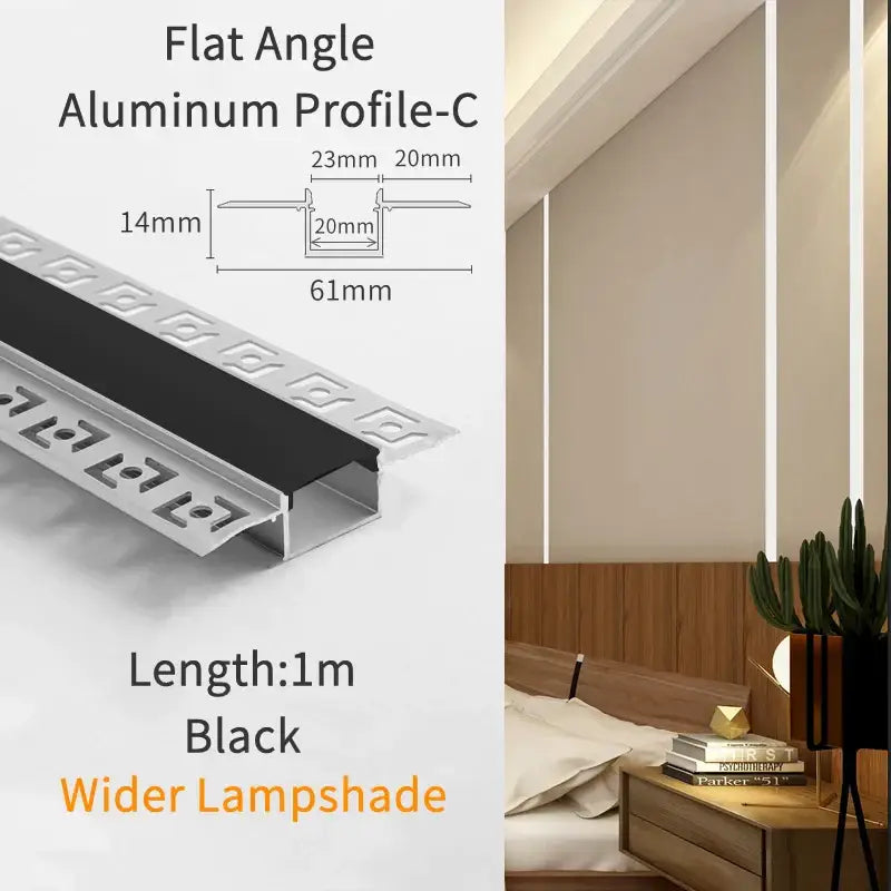 Black aluminum flat angle profile c with a wider lampshade design for modern perforated silver led aluminum profile light track
