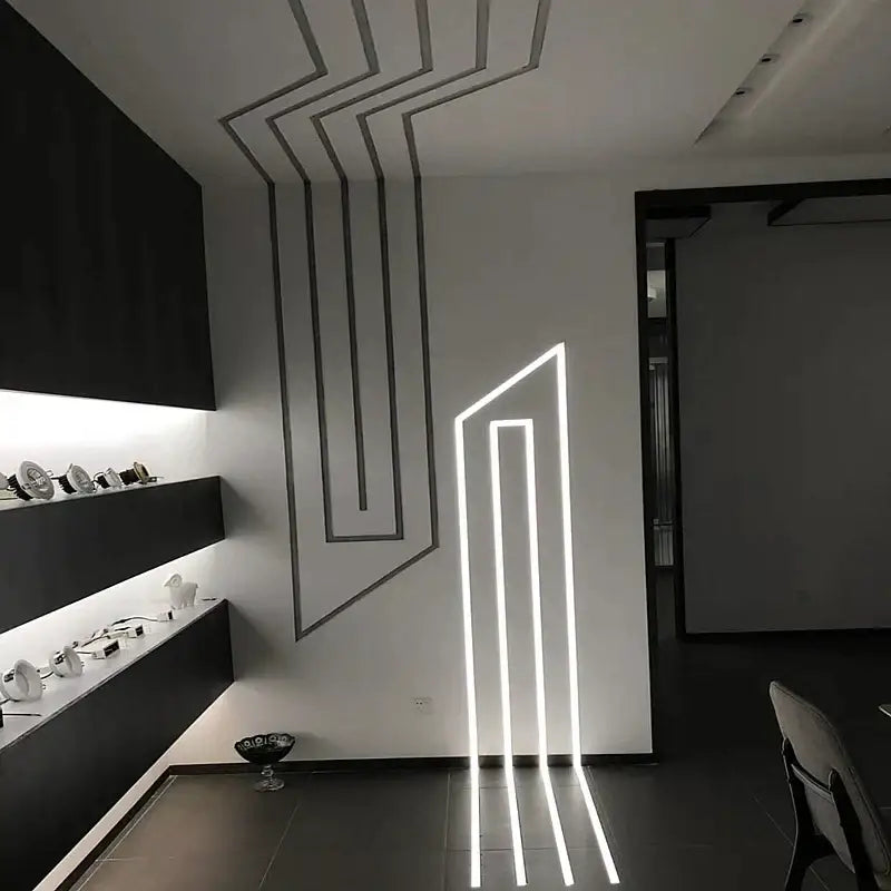 Modern perforated silver led aluminum profile light with vertical white neon strips for living room lighting