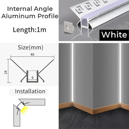 Modern perforated silver led aluminum profile with white aluminum led strip light profile for corner installation