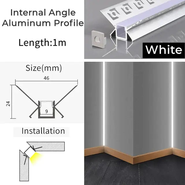 Modern perforated silver led aluminum profile with white aluminum led strip light profile for corner installation