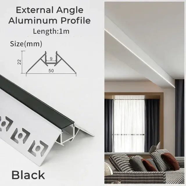 Black aluminum external angle profile with 22mm height for modern perforated silver led aluminum profile light track