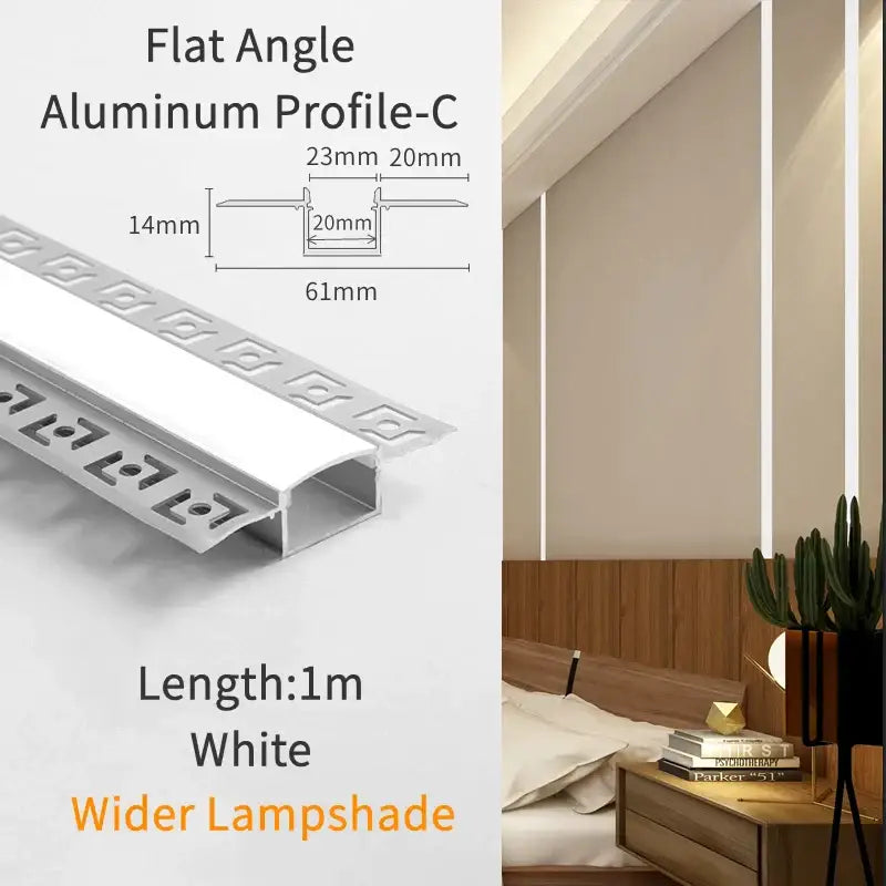 White aluminum flat angle profile c with wider lampshade design for modern perforated silver led aluminum profile track