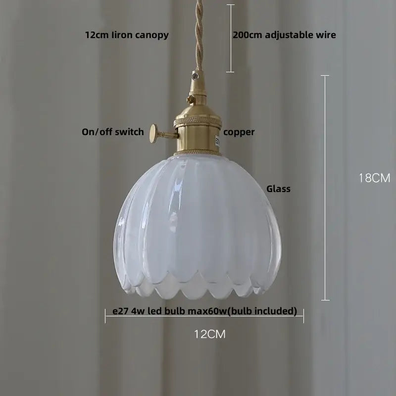 White ribbed glass pendant lamp with brass copper fixture and adjustable wire suspension amber glass led pendant lamp