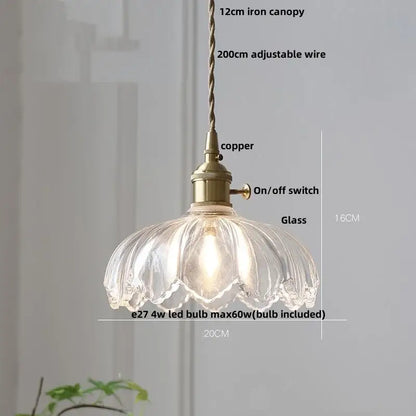 Modern petal amber glass led pendant lamp with brass copper fixture and adjustable twisted wire suspension for dining room