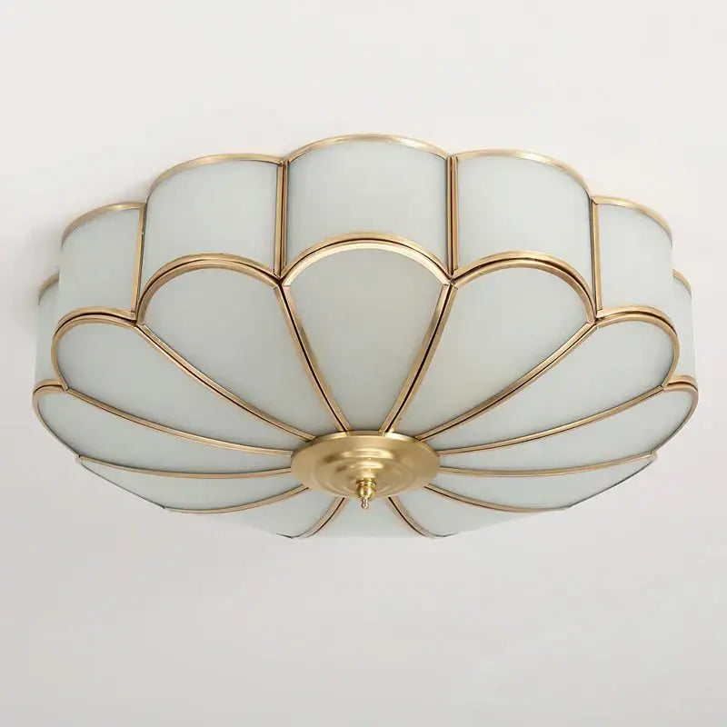 Modern petal brass ceiling lamp with gold-toned metal frame and frosted glass panels by decorbites brass ceiling