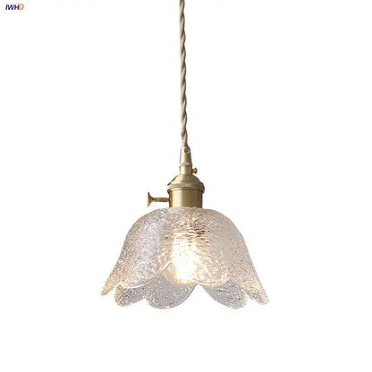 Modern petal clear glass led pendant lamp with textured petals and brass hardware for dining room decorbites clear glass