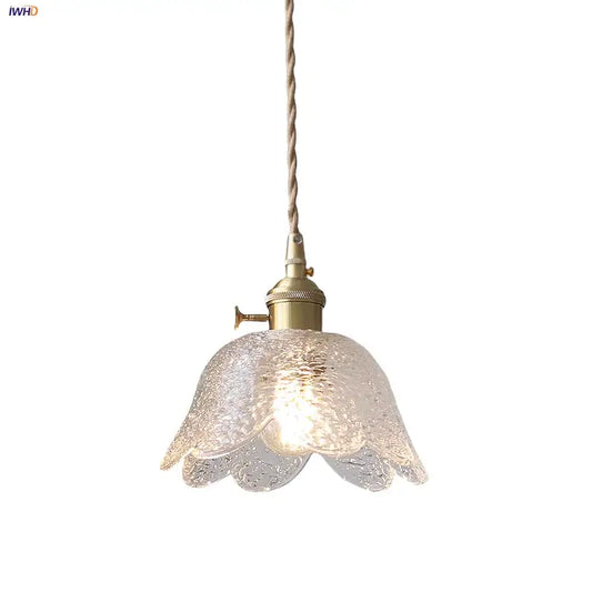 Modern petal clear glass led pendant lamp with textured petals and brass hardware for dining room decorbites clear glass