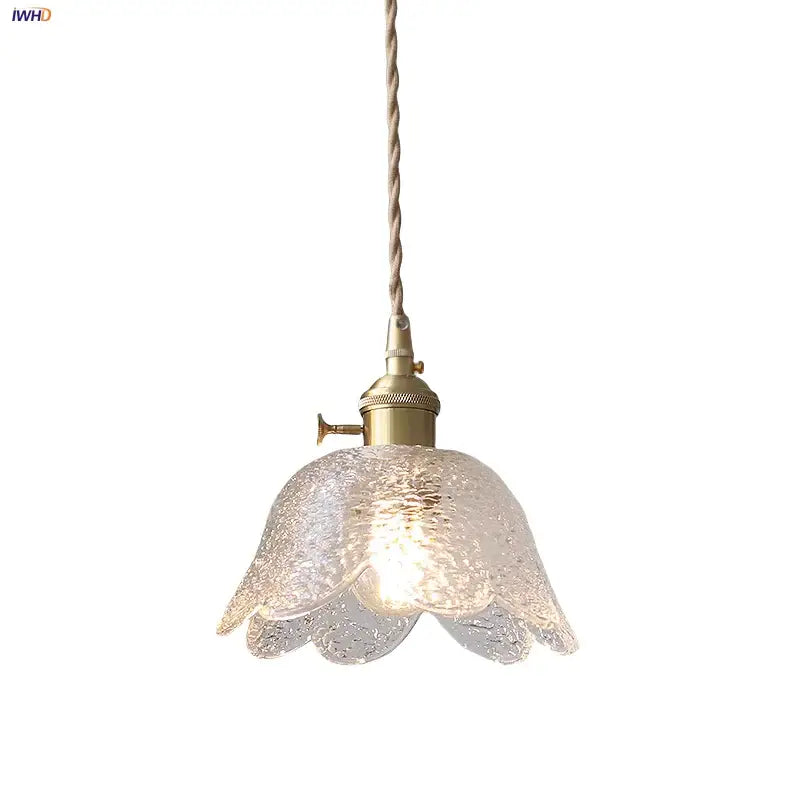 Modern petal clear glass led pendant lamp with textured petals and brass hardware for dining room decorbites clear glass