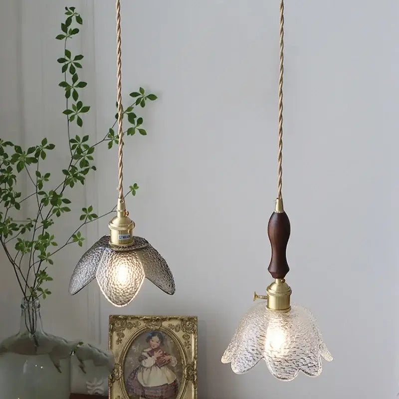 Two pendant lamps with textured translucent clear glass led shades and brass hardware for dining room decorbites clear glass