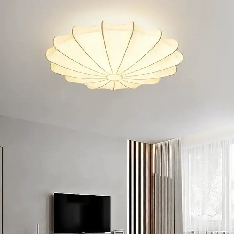 Modern petal cream silk led ceiling lamp with metallic accents for living room decorbites cream silk ceiling lamp