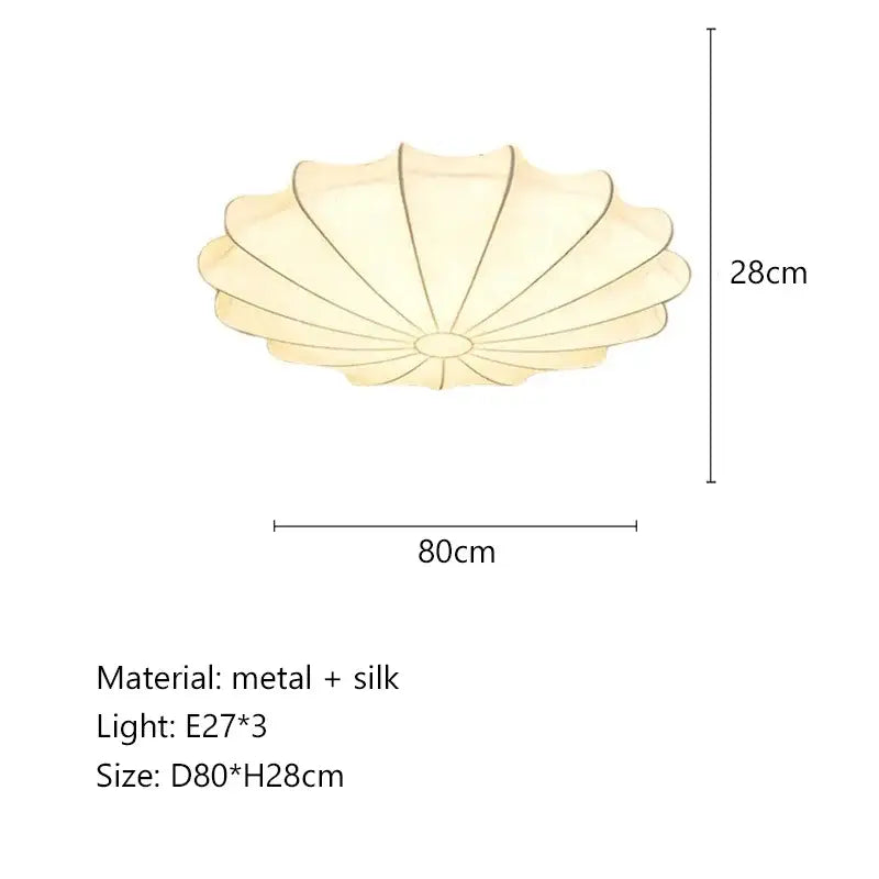 Modern petal cream silk led ceiling lamp with metal and silk shell-shaped design for living room decorbites cream silk