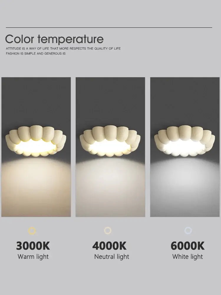 Modern petal cream wind ceiling lights bedroom fixture with soft white plastic housing and three color temperature options