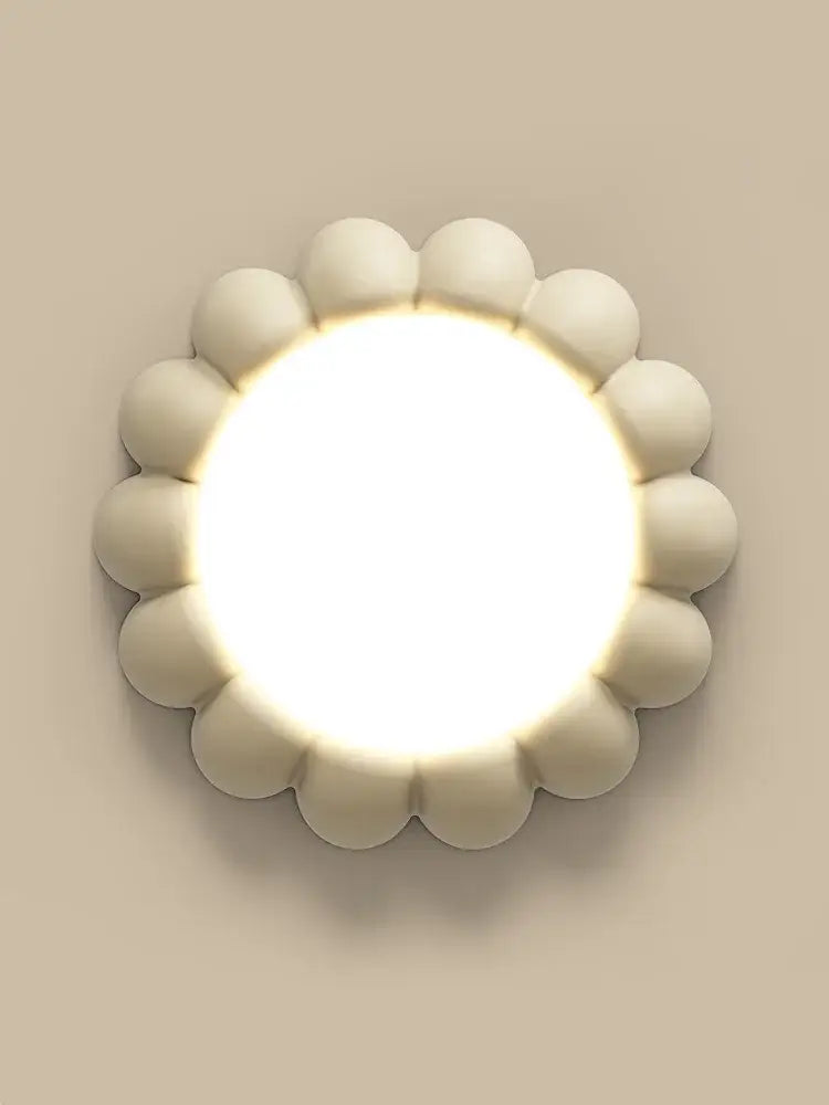 Modern petal cream wind ceiling lights feature a cream-colored flower-shaped sconce with bright circular light for bedroom decorbites cream wind bedroom
