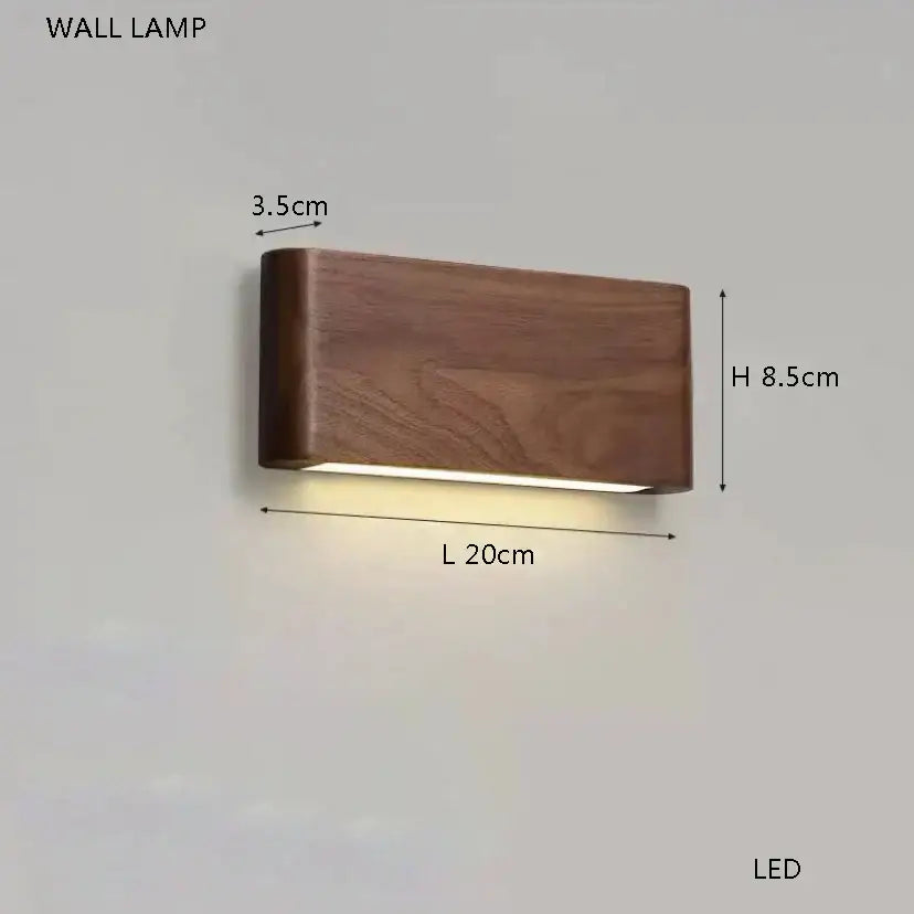A sleek rectangular wooden wall lamp with warm led light undersides featuring decorbites brass curve glass design