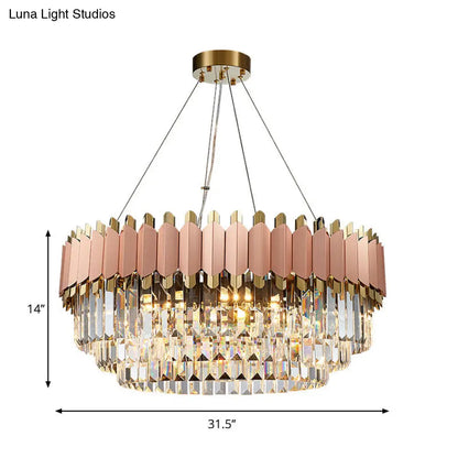 Lámpara de techo colgante moderna de cristal rosa y dorado con 8/12 luces