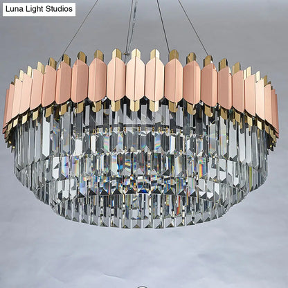 Lámpara de techo colgante moderna de cristal rosa y dorado con 8/12 luces