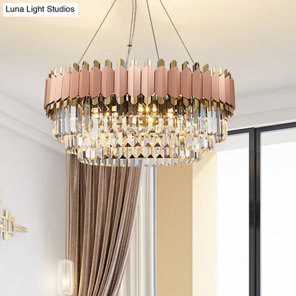 Lámpara de techo colgante moderna de cristal rosa y dorado con 8/12 luces