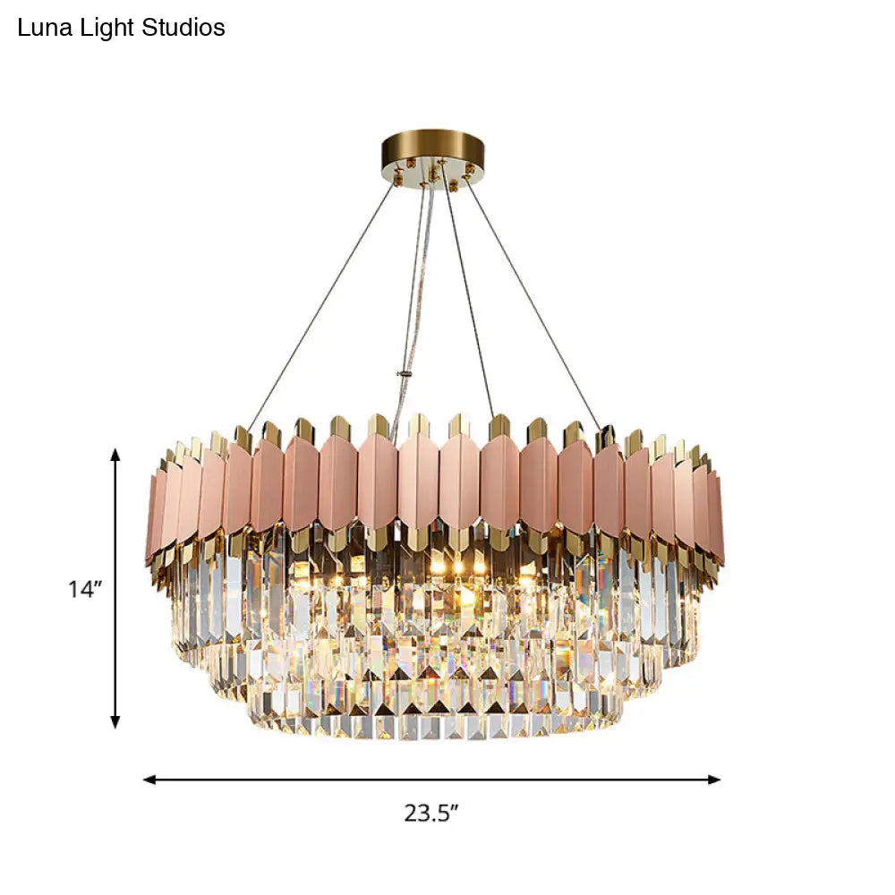 Lámpara de techo colgante moderna de cristal rosa y dorado con 8/12 luces