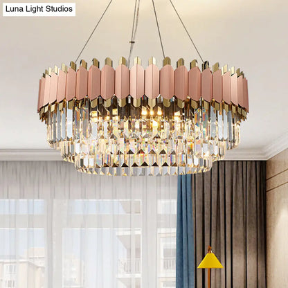Lámpara de techo colgante moderna de cristal rosa y dorado con 8/12 luces