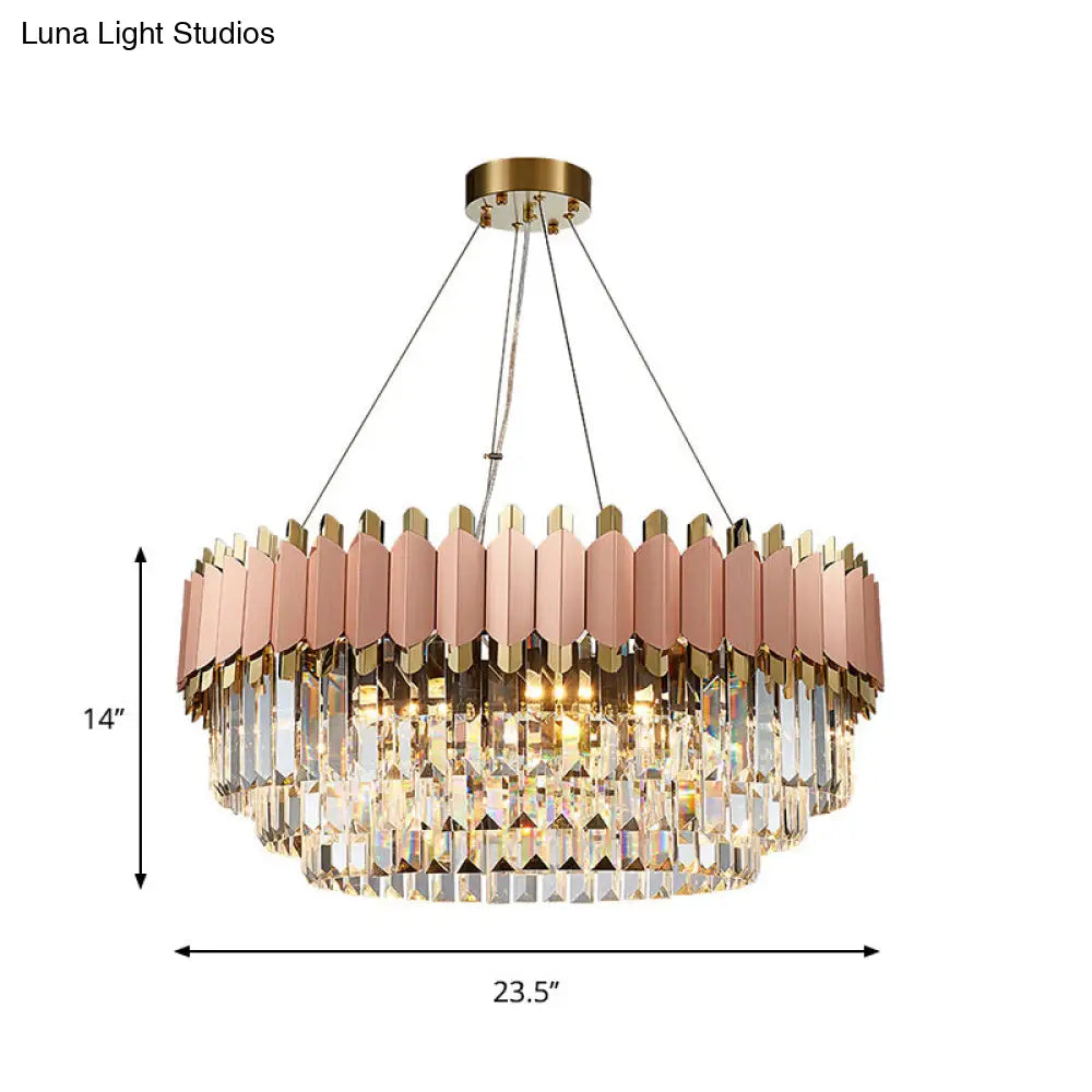 Lámpara de techo colgante moderna de cristal rosa y dorado con 8/12 luces