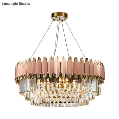Lámpara de techo colgante moderna de cristal rosa y dorado con 8/12 luces