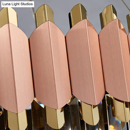 Lámpara de techo colgante moderna de cristal rosa y dorado con 8/12 luces