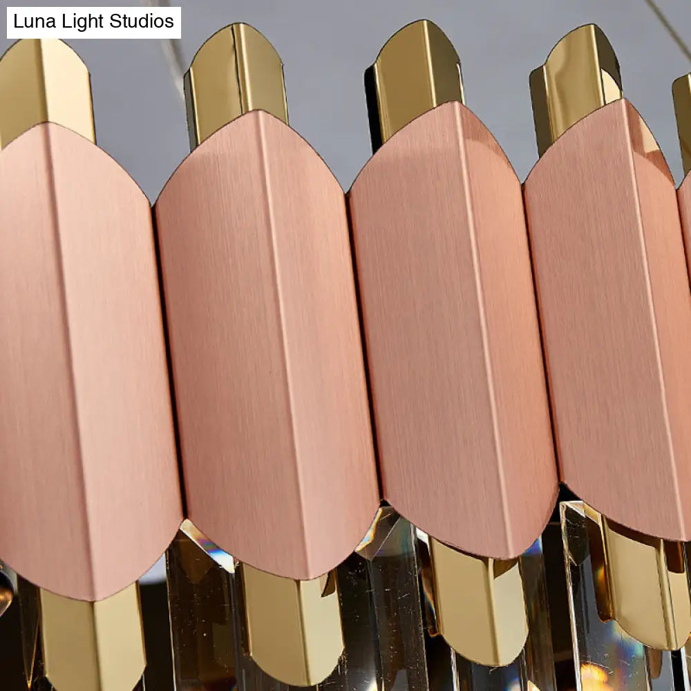 Lámpara de techo colgante moderna de cristal rosa y dorado con 8/12 luces