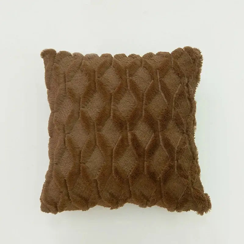 Brown plush cushion with textured diamond embroidery cushion cover in modern pink and beige for living room decor