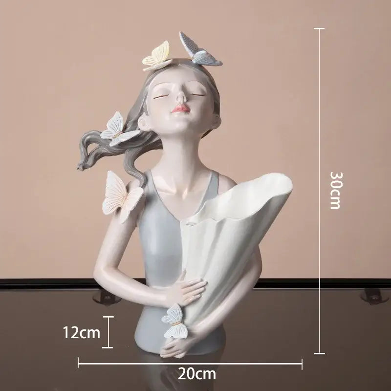 Modern pink butterfly girl sculpture living room decor resin flower vase with serene gray butterfly girl figurine