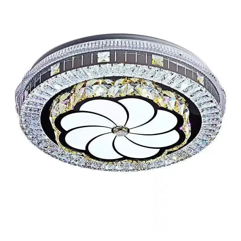 Modern pink and clear crystal led ceiling lamp with silver frame and flower diffuser by decorbites crystal led ceiling light