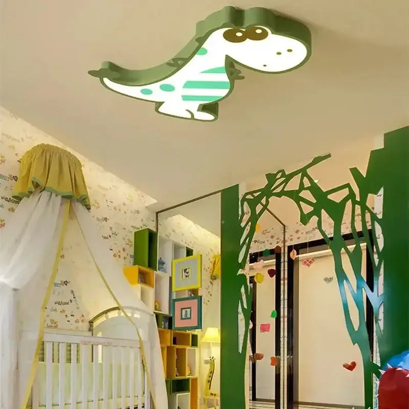 Green and white cartoon dinosaur animal kids ceiling lamp by decorbites for modern bedroom lighting decor
