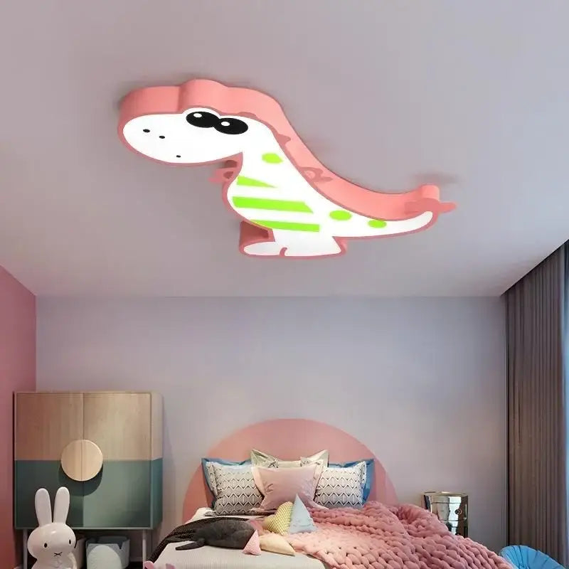 Modern pink dinosaur animal kids ceiling lamp with white and green striped cartoon design for bedroom lighting decorbites dinosaur animal