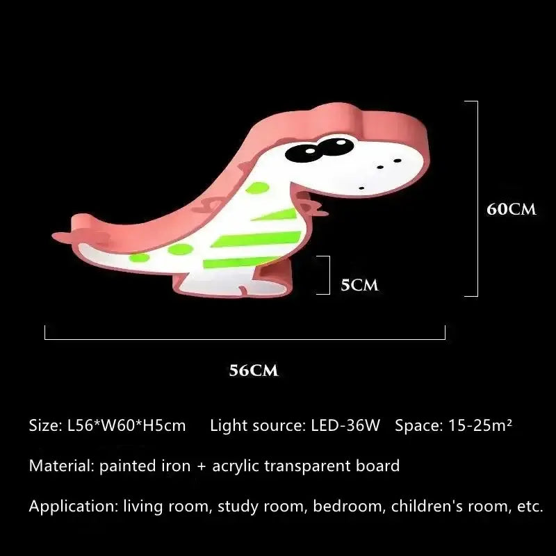 A modern pink and white dinosaur animal kids ceiling lamp with green stripes made of painted iron and acrylic by decorbites