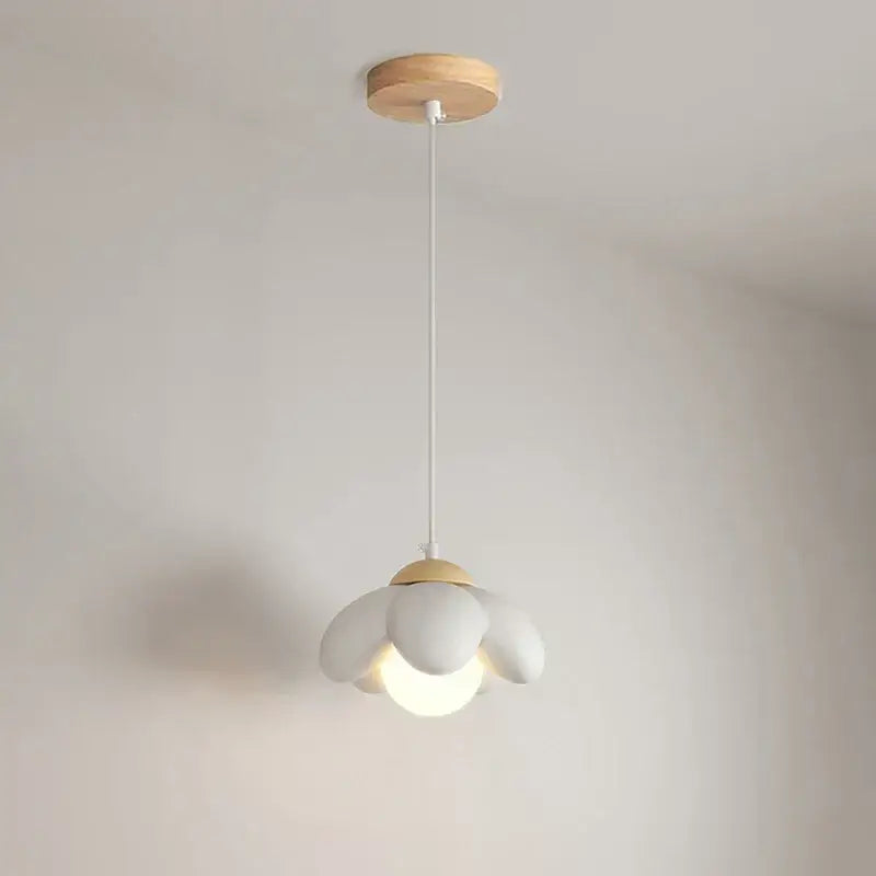 Minimalist white cream flower pendant light with wooden ceiling mount for bedroom and living room decorbites cream flower