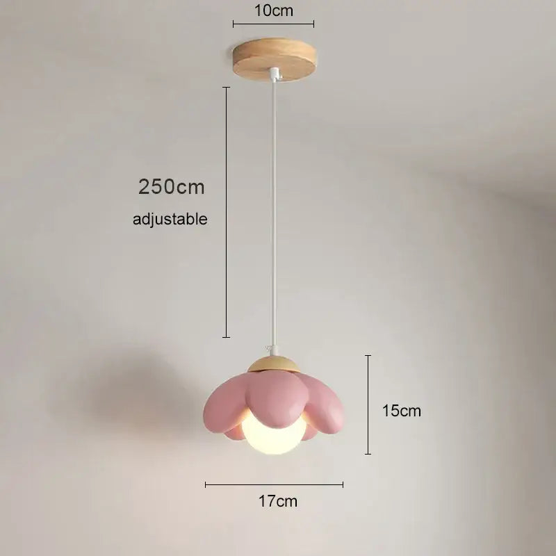 Modern pink flower pendant light with ceramic shade and wooden ceiling mount for bedroom and living room decorbites cream flower