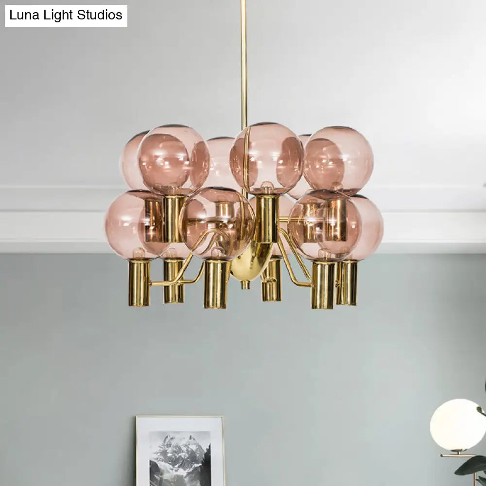 Lámpara de techo moderna de cristal rosa - 12 luces - Lámpara colgante para comedor