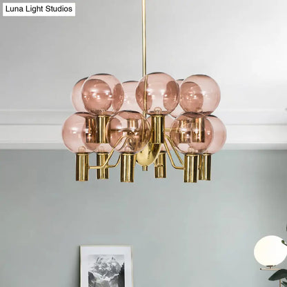 Lámpara de techo moderna de cristal rosa - 12 luces - Lámpara colgante para comedor