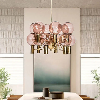 Lámpara de techo moderna de cristal rosa - 12 luces - Lámpara colgante para comedor
