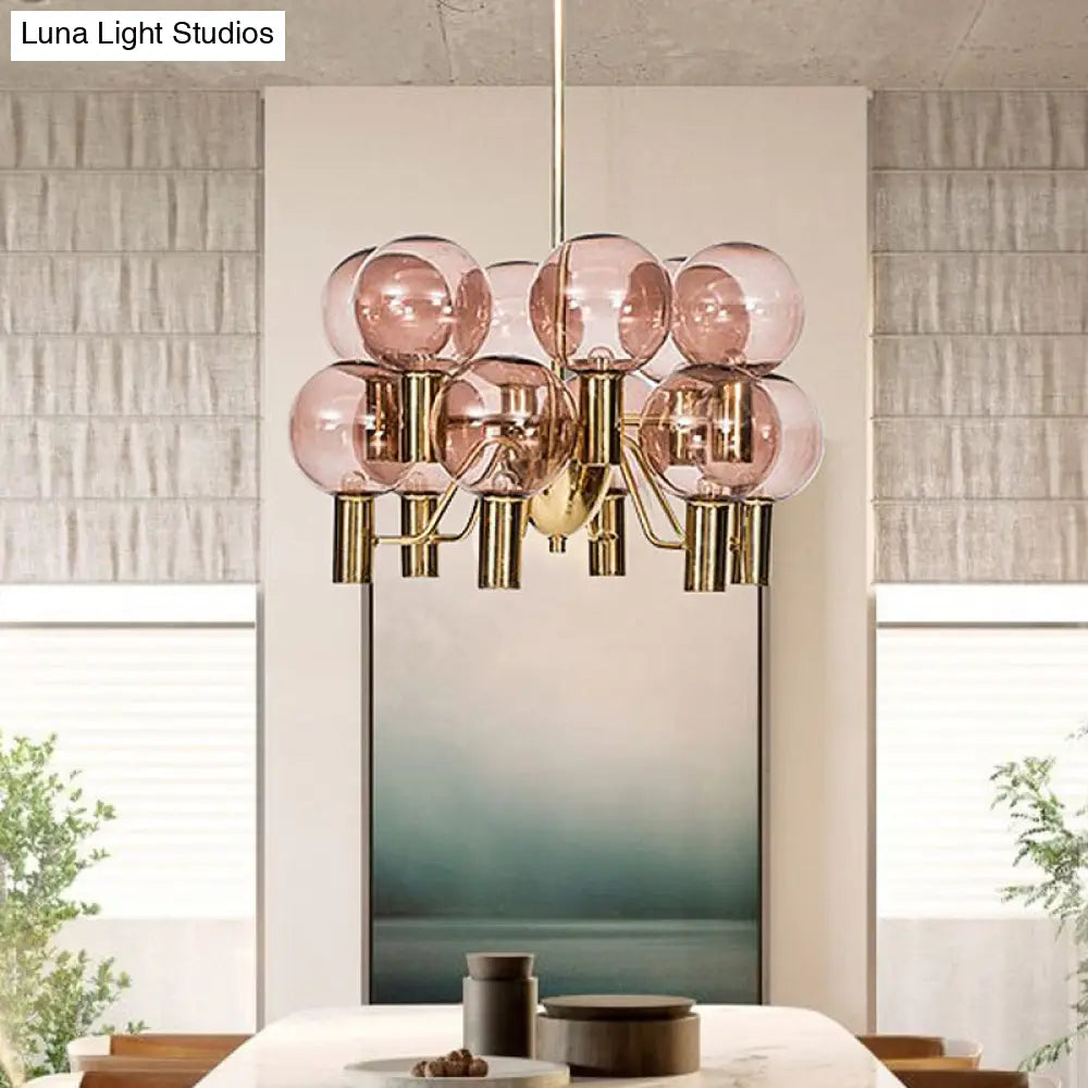 Lámpara de techo moderna de cristal rosa - 12 luces - Lámpara colgante para comedor