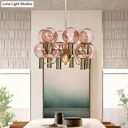 Lámpara de techo moderna de cristal rosa - 12 luces - Lámpara colgante para comedor