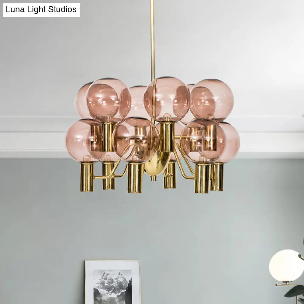 Lámpara de techo moderna de cristal rosa - 12 luces - Lámpara colgante para comedor