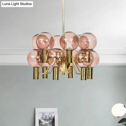Lámpara de techo moderna de cristal rosa - 12 luces - Lámpara colgante para comedor