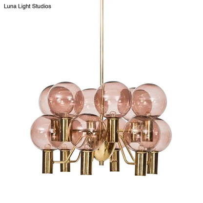 Lámpara de techo moderna de cristal rosa - 12 luces - Lámpara colgante para comedor