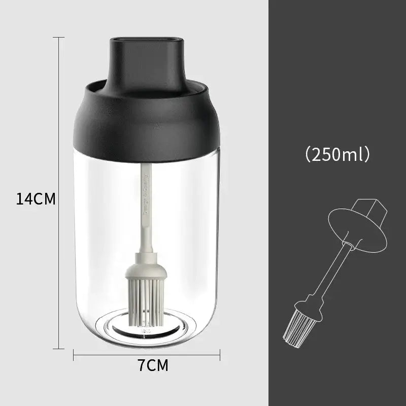 Clear glass seasoning bottle with black lid and built-in brush 250ml from modern pink glass seasoning bottle set