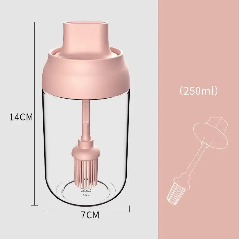 Modern pink glass seasoning bottle set featuring a clear 250ml glass seasoning bottle with pink silicone brush and lid