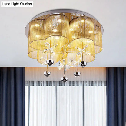 Lámpara de techo empotrada DecorBites™ Moderna en rosa y dorado con forma de trébol y flores de cristal - Lámpara LED de salón de tela romántica