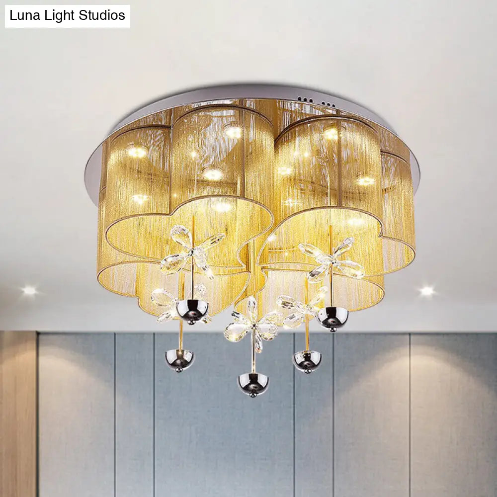 Lámpara de techo empotrada DecorBites™ Moderna en rosa y dorado con forma de trébol y flores de cristal - Lámpara LED de salón de tela romántica