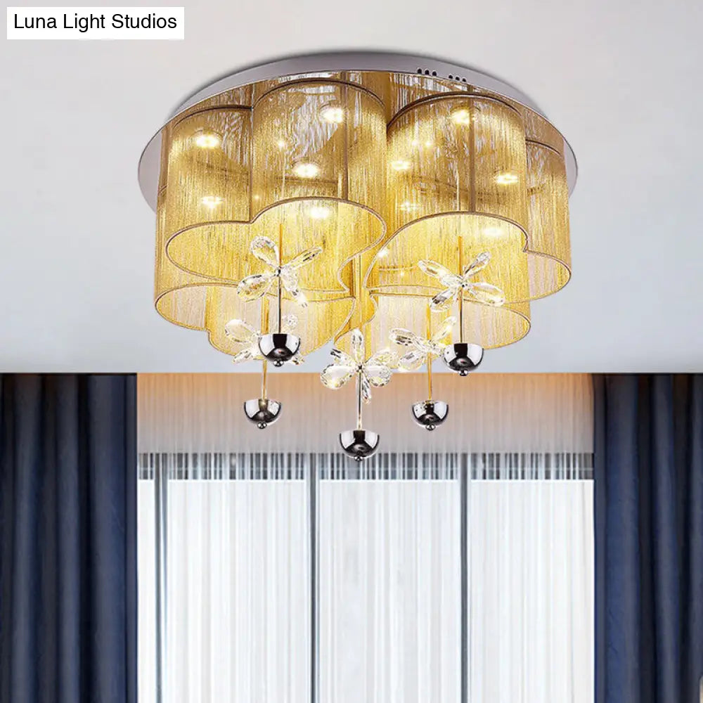 Lámpara de techo empotrada DecorBites™ Moderna en rosa y dorado con forma de trébol y flores de cristal - Lámpara LED de salón de tela romántica