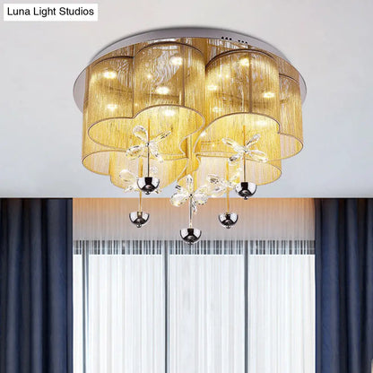 Lámpara de techo empotrada DecorBites™ Moderna en rosa y dorado con forma de trébol y flores de cristal - Lámpara LED de salón de tela romántica