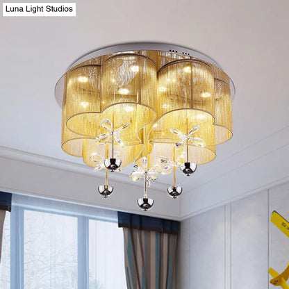Lámpara de techo empotrada DecorBites™ Moderna en rosa y dorado con forma de trébol y flores de cristal - Lámpara LED de salón de tela romántica